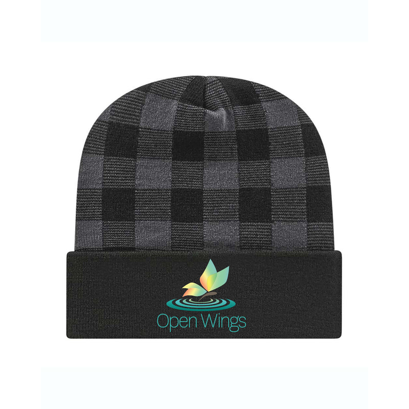 Open Wings Classic Plaid Knit Cap with Cuff