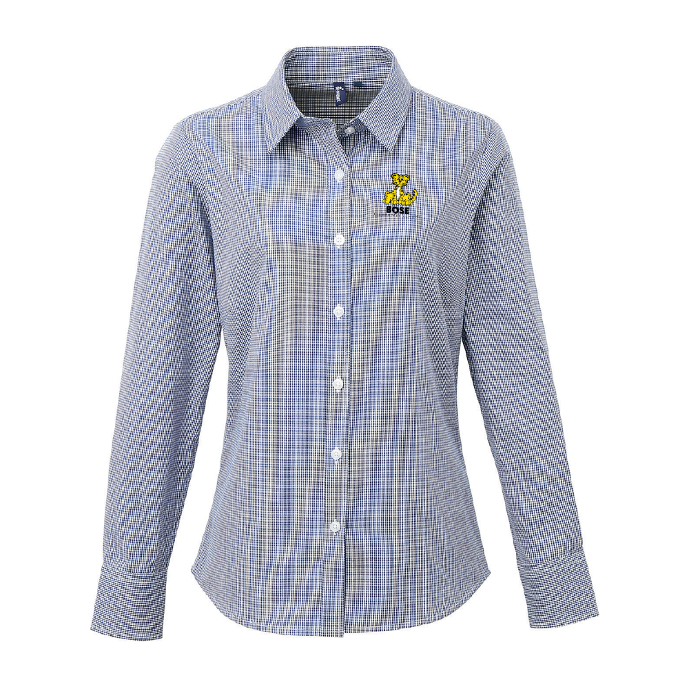 Bose Ladies Microcheck Gingham Long-Sleeve Cotton Shirt