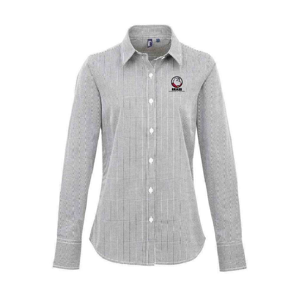 Brass Ladies Microcheck Gingham Long-Sleeve Cotton Shirt