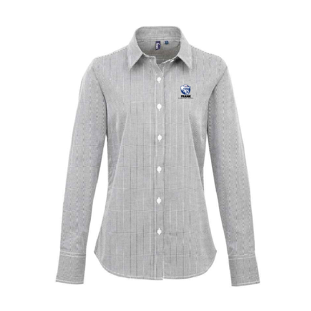 Frank Ladies Microcheck Gingham Long-Sleeve Cotton Shirt