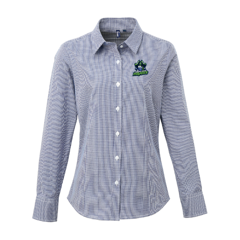 Harborside Ladies Microcheck Gingham Long-Sleeve Cotton Shirt