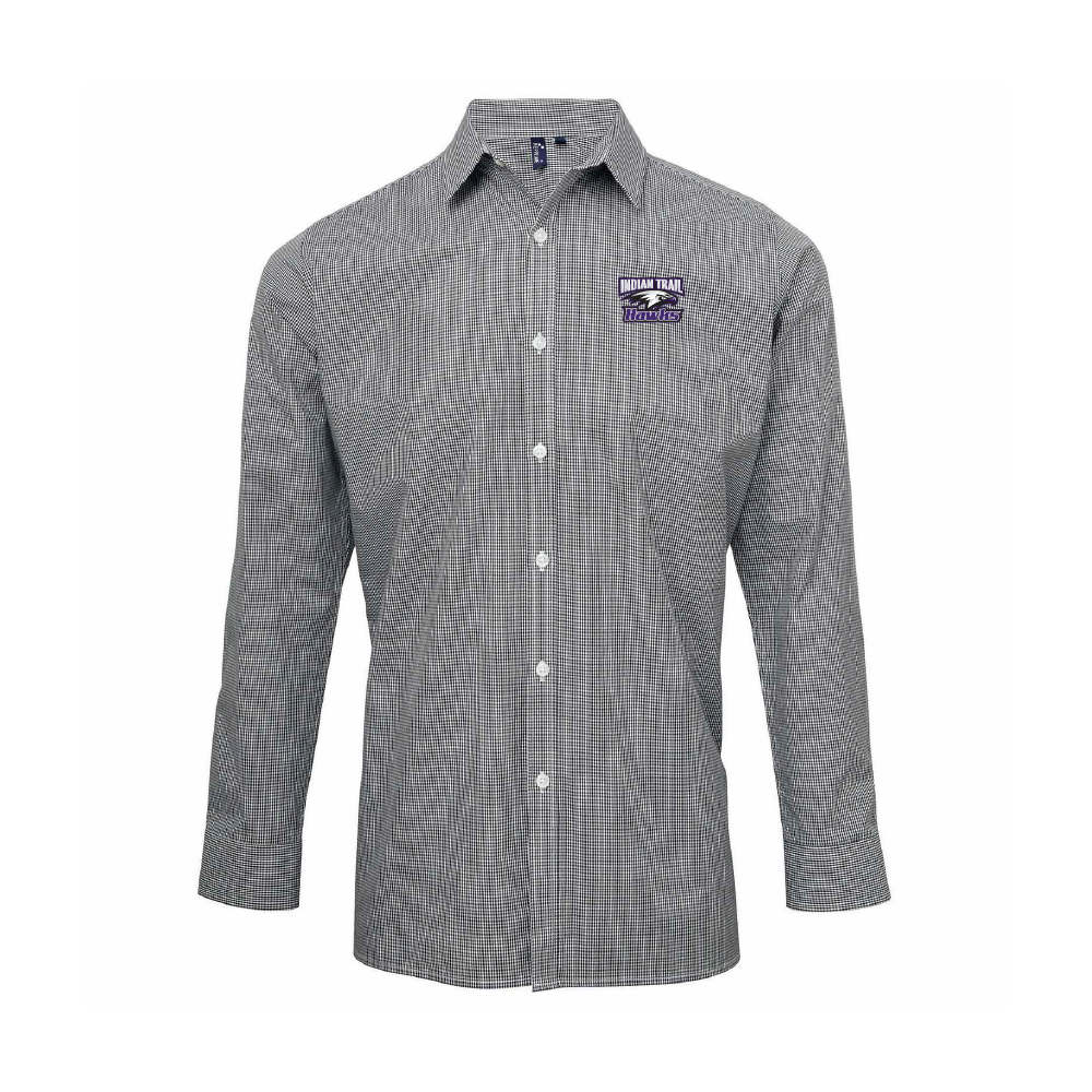 Indian Trail Adult Microcheck Gingham Long-Sleeve Cotton Shirt