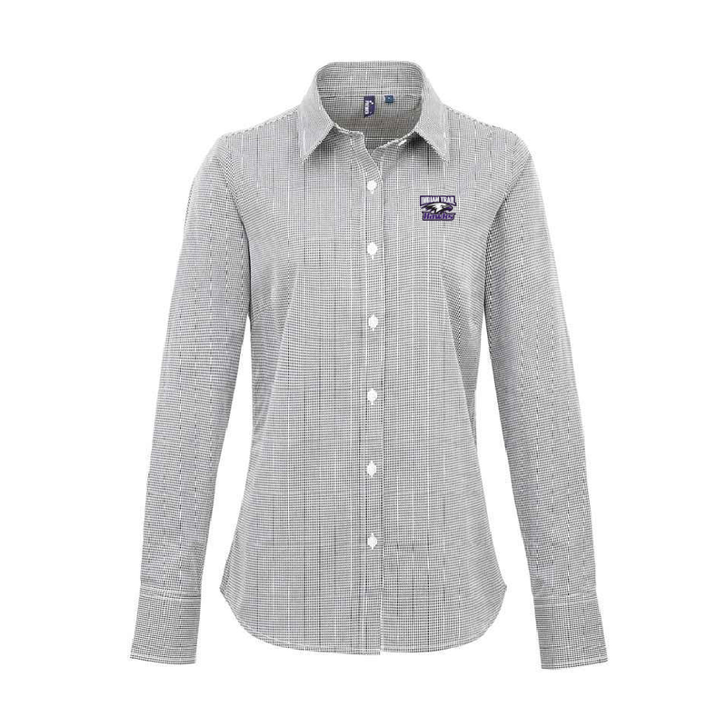 Indian Trail Ladies Microcheck Gingham Long-Sleeve Cotton Shirt