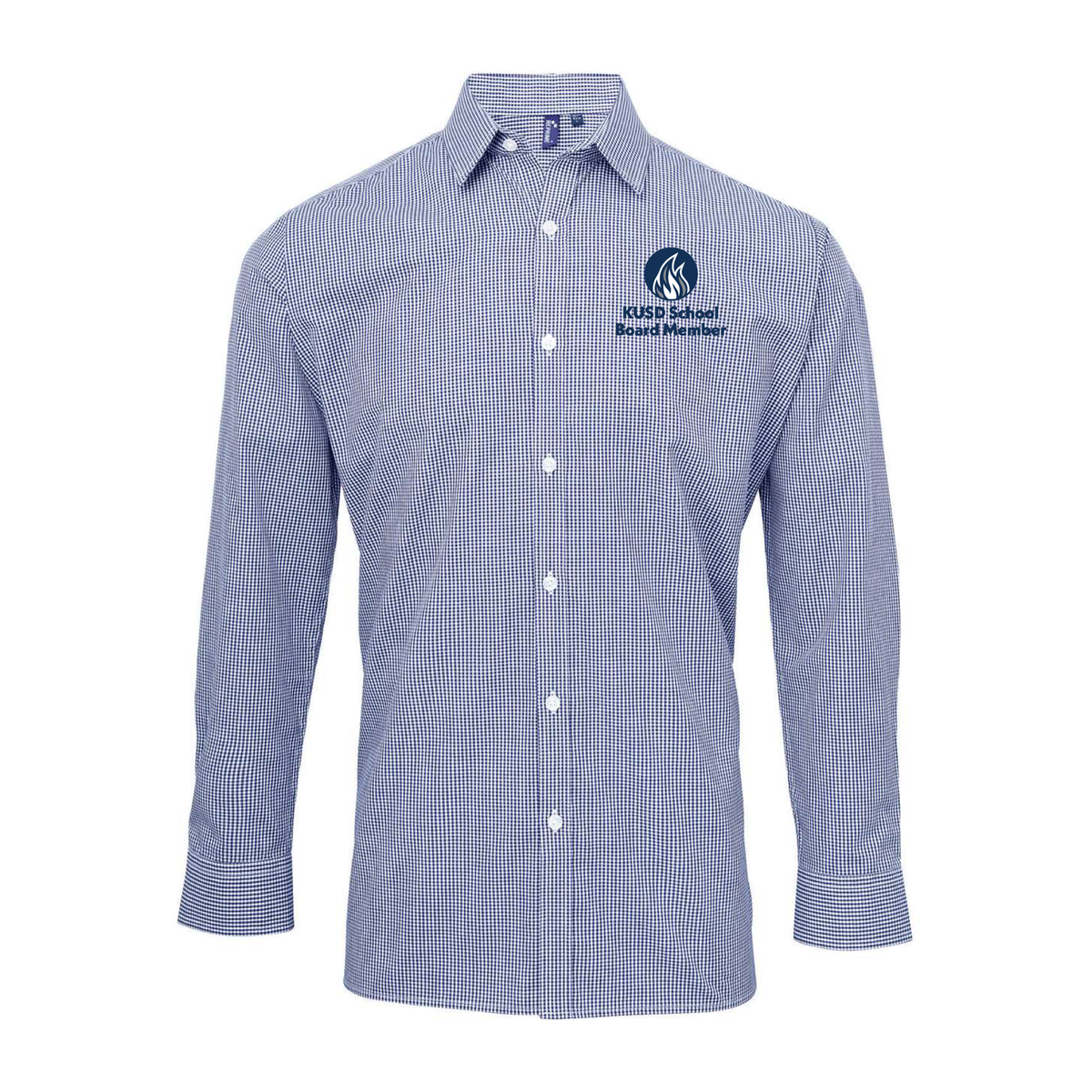 KUSD School Board Adult Microcheck Gingham Long-Sleeve Cotton Shirt