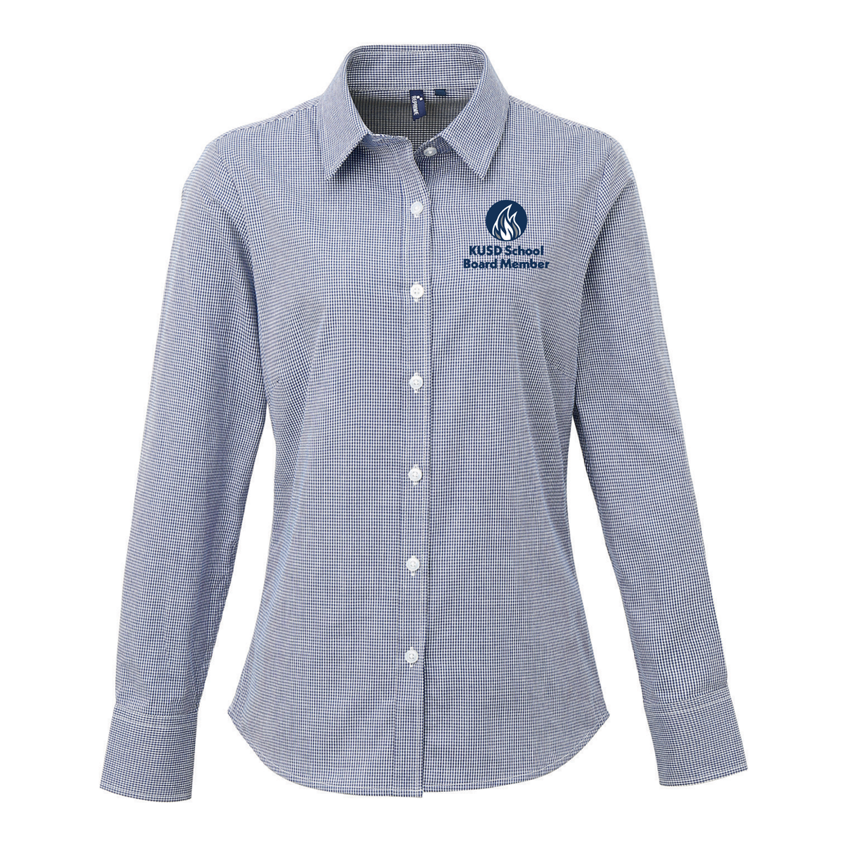 KUSD School Board Ladies Microcheck Gingham Long-Sleeve Cotton Shirt