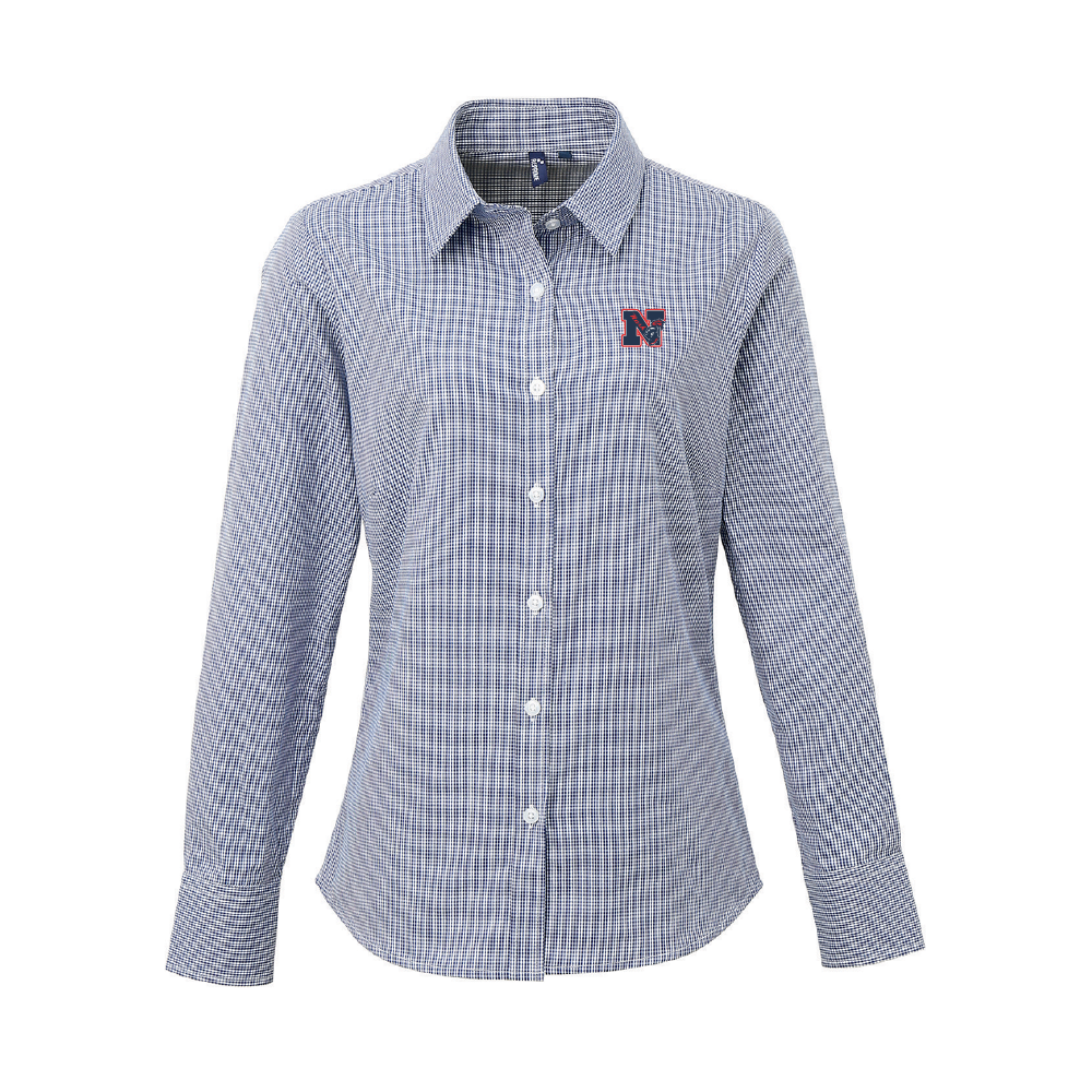 Nash Ladies Microcheck Gingham Long-Sleeve Cotton Shirt