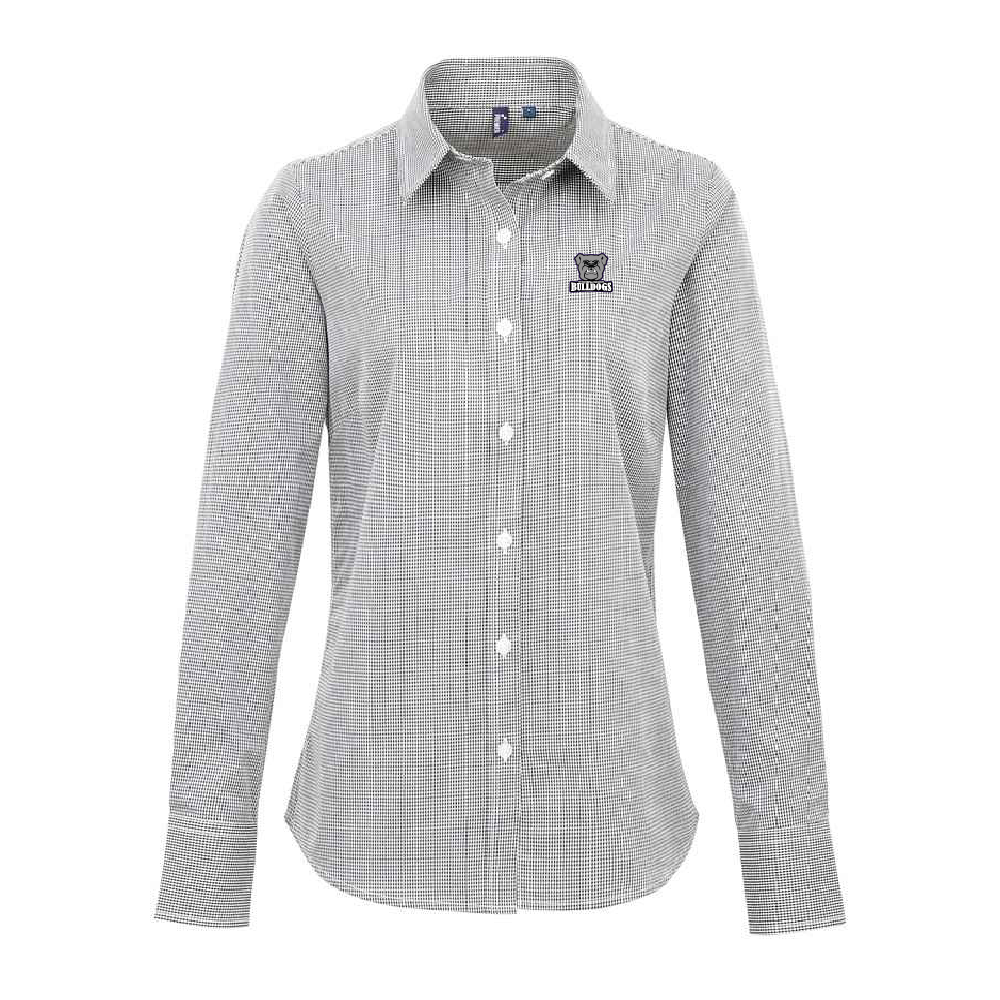 Reuther Ladies Microcheck Gingham Long-Sleeve Cotton Shirt