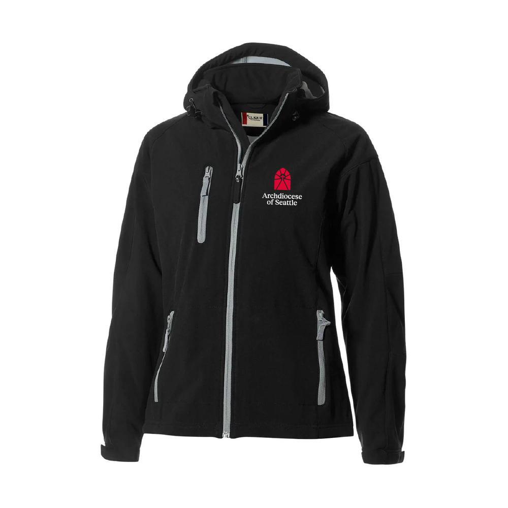 Archdiocese of Seattle Ladies Stretch Softshell Hooded Full Zip Jacket (2 colors)