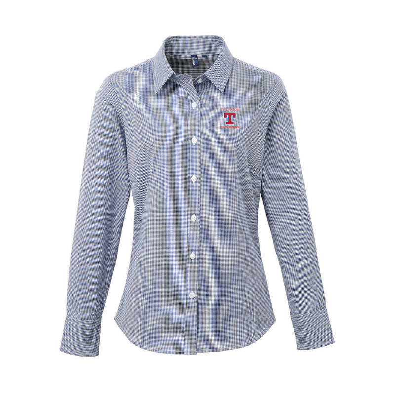 Tremper Ladies Microcheck Gingham Long-Sleeve Cotton Shirt