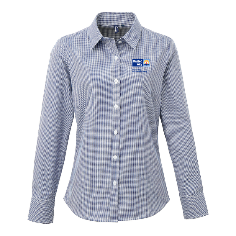 UWKC Ladies Microcheck Gingham Long-Sleeve Cotton Shirt
