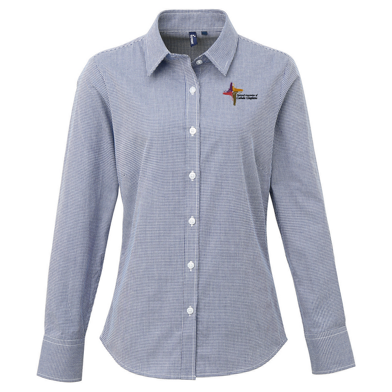 NACC Ladies Microcheck Gingham Long-Sleeve Cotton Shirt